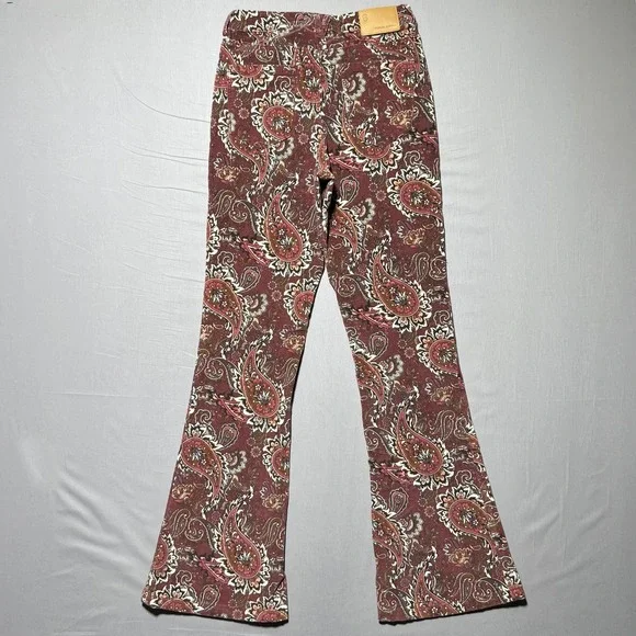 Sterling & Stitch‎ Flare Pants Womens 27x32.5 Brown Paisley Corduroy Boho Retro - Picture 2 of 16